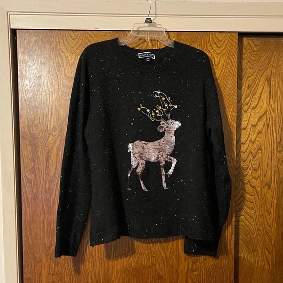 Karen Scott Black reindeer sweater,sz.XXL - Picture 1 of 3